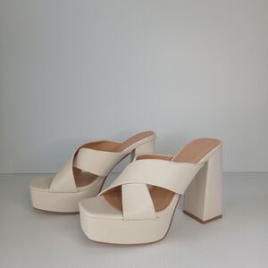 ShuShop Women's 5" Heels Ivory Crossover Strap '70s Platform Sandals Size 10 New